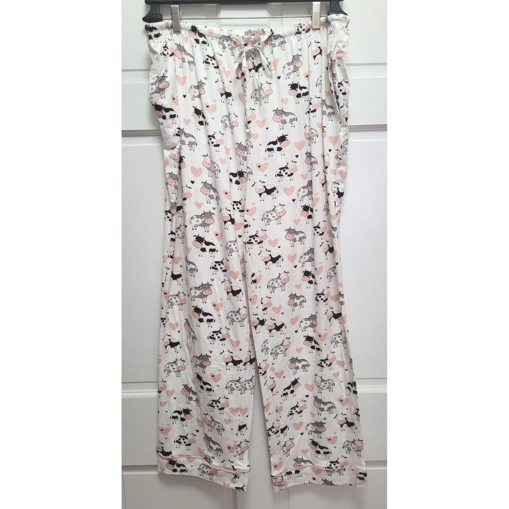 My Danielle Women's Buttery Soft Pajama Bottoms - White w/ Cows & Hearts - XL